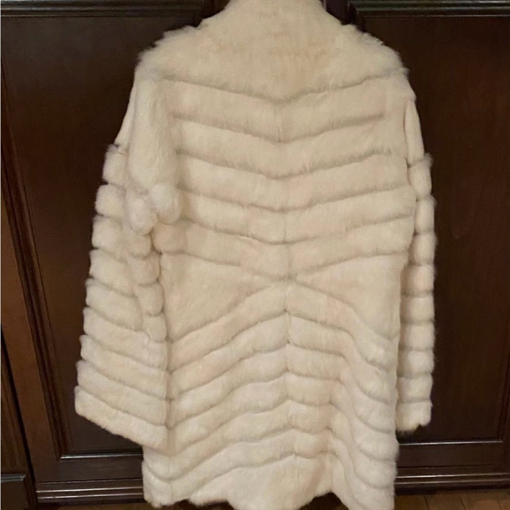 Marciano white cream rabbit and leather Fur Coat for Women - Picture 3 of 4